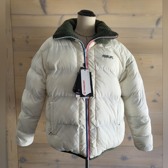 NWT FourLaps Polar Quilted Sherpa Jacket Reversible Unisex Medium Thyme/White - Picture 4 of 15